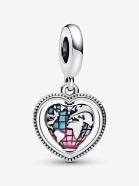 Authentic Pandora Family Spinning Heart Globe Dangle Charm